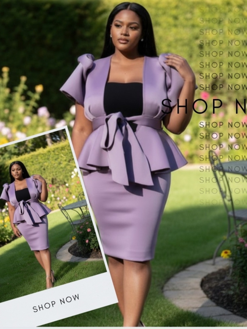PLUS SIZE - Peplum Bodycon Midi 2pc Set
